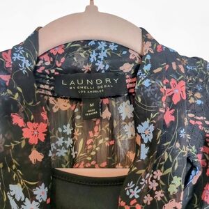 Laundry by Shelli Segal Black Sheer Blouse with Floral Design